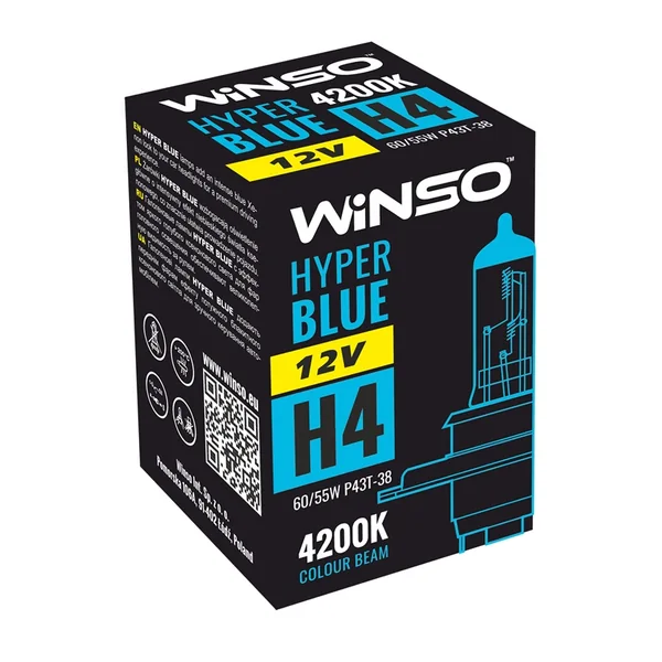Лампа H4 HYPER BLUE 4200K 60/55W P43t-38 WINSO 712440